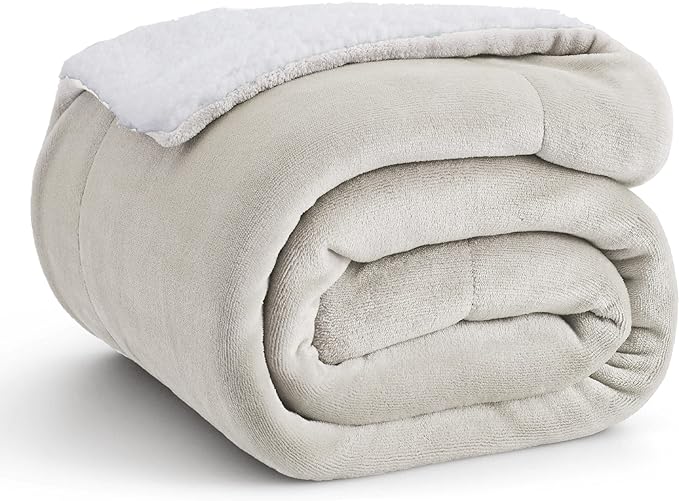 Bedsure GentleSoft Sherpa Fleece Throw Blanket Twin Size for Couch - Thick and Warm Throw for Women and Men, Soft Fuzzy Plush Twin Blanket for Winter, Linen, 60x80 Inches