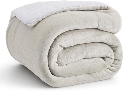 Bedsure GentleSoft Sherpa Fleece Throw Blanket Twin Size for Couch - Thick and Warm Throw for Women and Men, Soft Fuzzy Plush Twin Blanket for Winter, Linen, 60x80 Inches