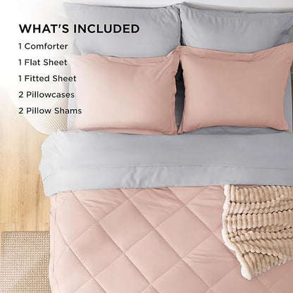 Bedsure Queen Comforter Set - 7 Pieces Reversible Blush Pink Bedding, Queen Size Bed Set for All Seasons, Bed in a Bag with Down Alternative Comforter, Sheets, Pillowcases & Shams