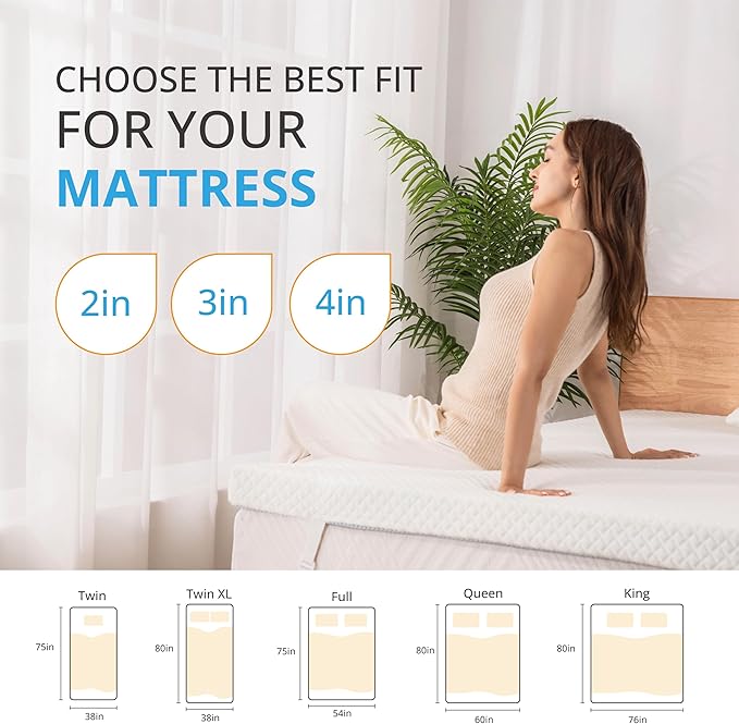 EGO Gel Memory Foam Mattress Topper, 3 Inch Full with Removable Breathable Soft Cover, Cooling Bed Topper for Comfort Body Support & Pressure Relief, CertiPUR-US Certified