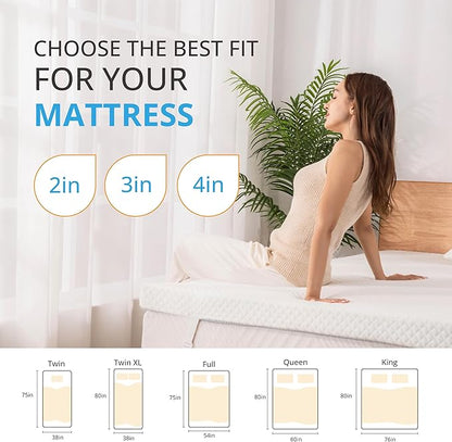 EGO Gel Memory Foam Mattress Topper, 2 Inch Full with Removable Breathable Soft Cover, Cooling Bed Topper for Comfort Body Support & Pressure Relief, CertiPUR-US Certified