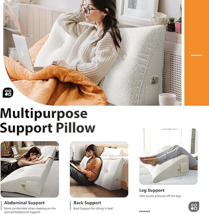 10 lbs Thickened Wedge Pillow Headboard Body Positioner Bed Wedge Pillow Backrest Support Triangular Headboard Pillow for Sleeping with Side Pocket Velvet Positioning Support Velvet White Full