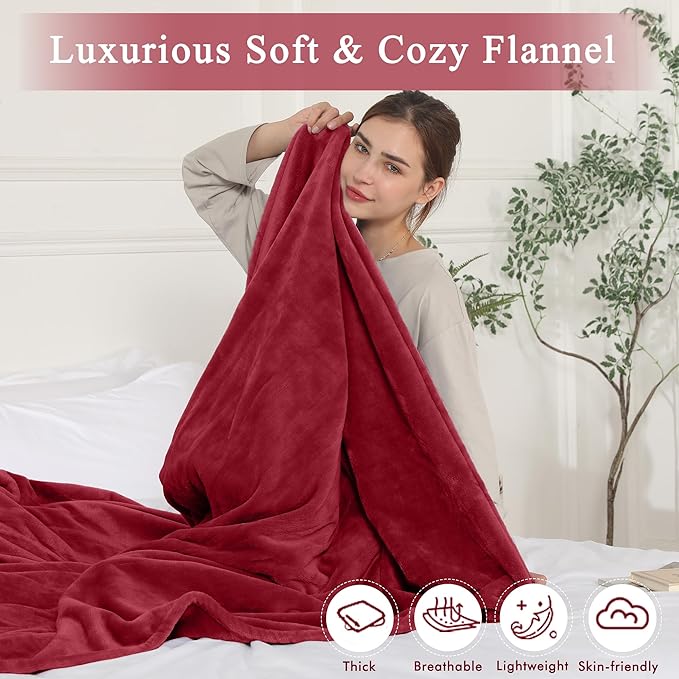 Electric Blanket Full Size, Super Soft Cozy Upgraded Flannel Heated Blanket with 6 Heating Levels & 1-10 Hours Auto Off, Heating Blanket for Home Office, Machine Washable, 72" x 84", Burgundy