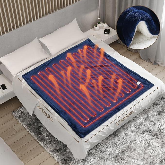 Heated Blanket Electric Queen Size 84"X90",Electric Blanket with 6 Heat Settings & 1-10 Hours Time Settings Auto-Off,Machine Washable Heating Blanket for Home and Office (Blue)