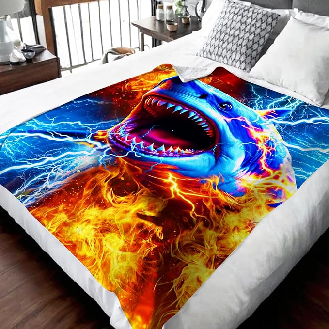 Boys Blanket Shark Gift for Kids Teens, 40x50 Inches Lightweight Comfy All Season Throw Blankets for Sofa Chair Bed Office