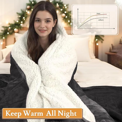 Electric Heated Blanket Flannel & Sherpa 50"x60" Throw Size - 4 Heat Levels, 10H Auto Shut Off, Fast Heating, Cozy and Comfortable, Warm Gifts, Machine Washable - Dark Gray