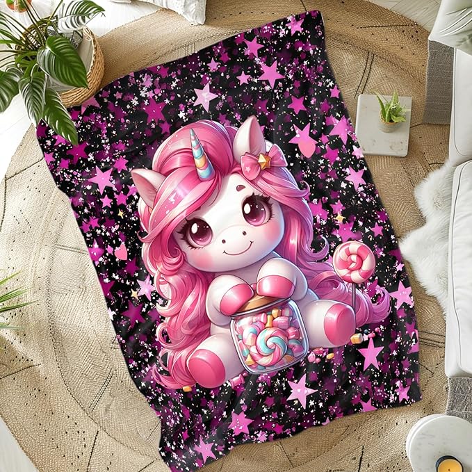 Girls Blanket for Kids, Unicorn Blankets Gift for Granddaughter, Cute Soft 80 x 60 Inches Flannel Throws for Bed Travel Sofa Living Room Bedroom Decor Club