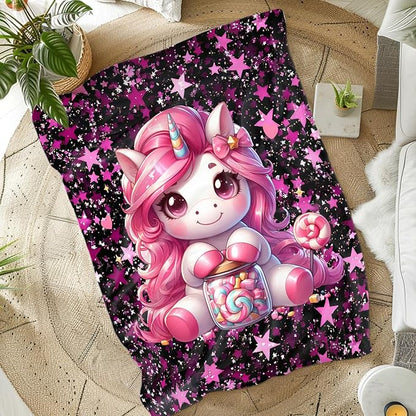 Unicorn Blanket for Gift, Kids Girls Blankets, Pink Cozy Soft 50 x 40 Inches Flannel Throws for Bed Travel Sofa Living Room