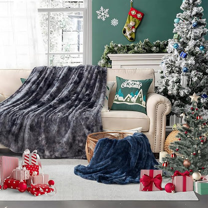 Sealy Electric Blanket Twin Size, Faux Fur & Flannel Fast Heated Blanket with 10 Heating Levels & 1-12 Hours Auto Off, Machine Washable, Grey, 62x 84 Inch