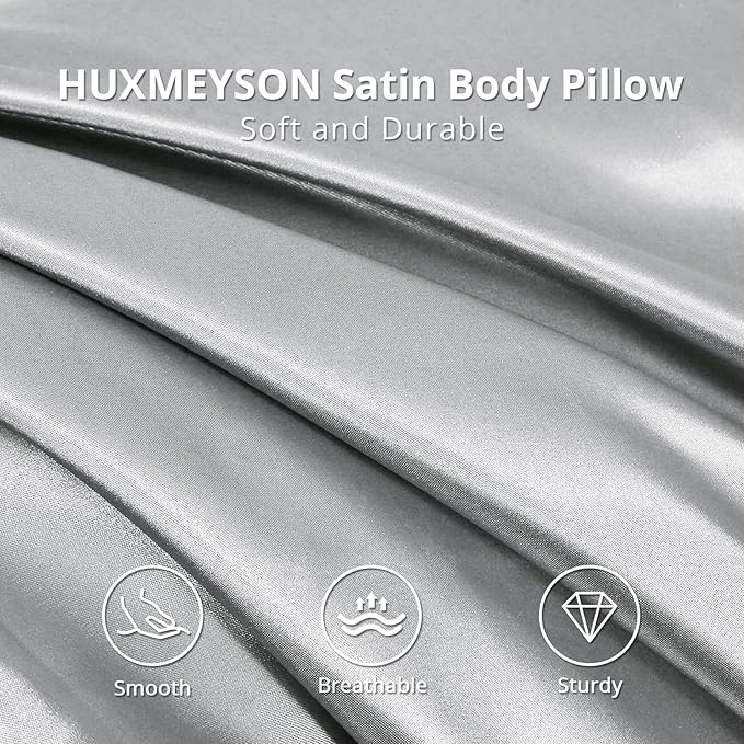 HUXMEYSON Body Pillow with Satin Pillowcase, Body Pillow for Adults, Removable Cover, Silver Grey (20"x54")