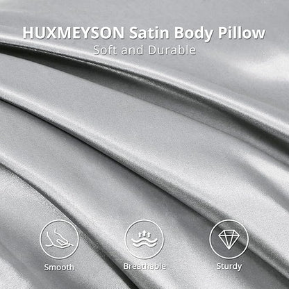 HUXMEYSON Body Pillow with Satin Pillowcase, Body Pillow for Adults, Removable Cover, Silver Grey (20"x54")
