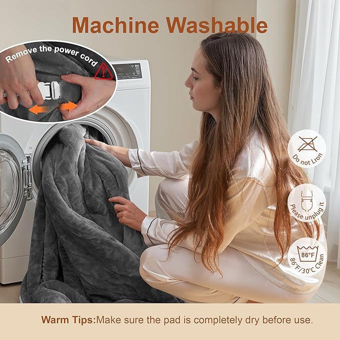 Electric Blanket Heated Throw, Ultra-Soft 60" x 50" Heating Blankets, Fast, Even & Efficient Heating, 1-12 Hours Auto-Off and 6 Heatin Settings, UL Listed for Safety, Warm Gift for Grandma
