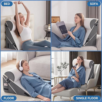 Wedge Pillow Set for After Surgery, 3 PCS Bed Wedge Pillow for Sleeping, Memory Foam Orthopedic Back Pillow for Pain Relief and Acid Reflux, Adjustable Post Surgery Pillow Grey