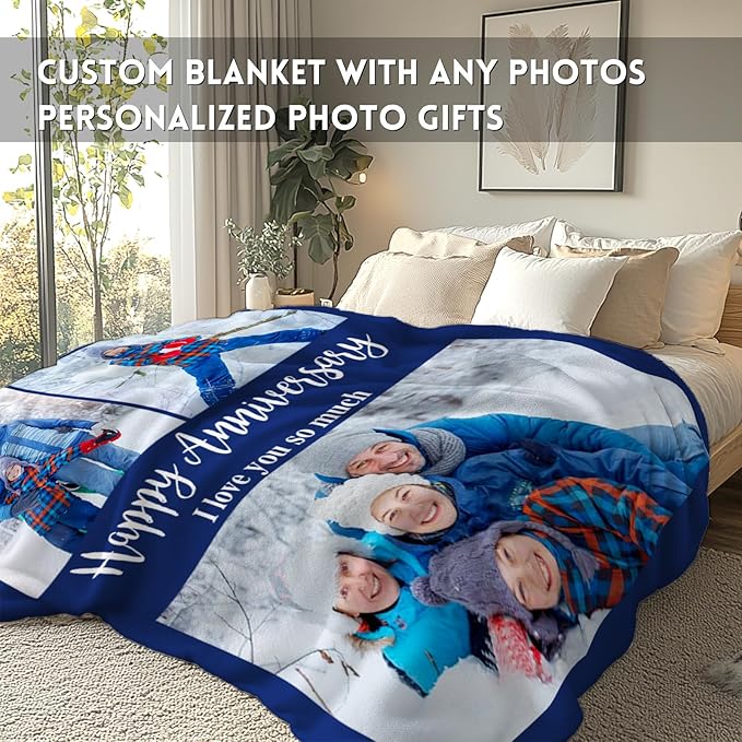 Yoke Style Ships Next Day, Custom Blanket with Photos Text, Picture Blankets Customized for Couple Gifts, Personalized Blankets and Throws Birthday Gift for Mom Dad Girlfriend Boyfriend Women Men