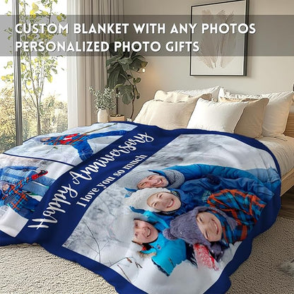 Yoke Style Ships Next Day, Custom Blanket with Photos Text, Picture Blankets Customized for Couple Gifts, Personalized Blankets and Throws Birthday Gift for Mom Dad Girlfriend Boyfriend Women Men