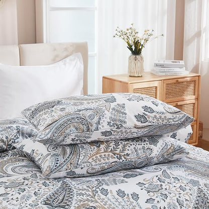 Paisley Duvet Cover Twin Size 100% Cotton Bedding Set Soft & Breathable 2 Pcs Luxury Duvet Cover Sets with Zipper Closure All Season