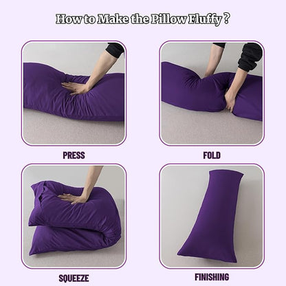 Ubauba Memory Foam Body Pillow with Cover, Full Large Body Pillows Insert for Adults with Envelope Closure Pillowcase, Firm & Fluffy Long Bed Pillows for Sleeping (20x54 inch, Purple)