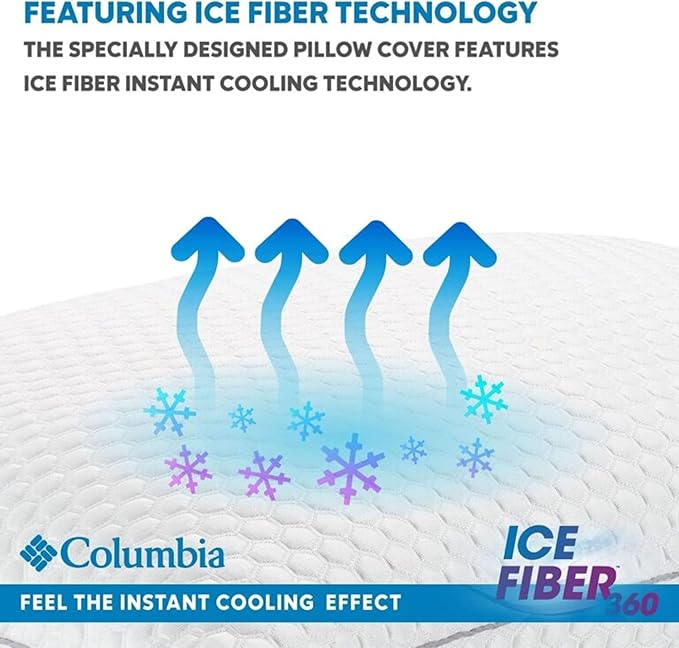 Columbia Comfort Ice Fiber Side Sleeper Down Alternative Bed Pillow with Polyester Fiberfill, Supportive Cooling Double Sided Breathable Cover (Side Sleeper, Standard/Queen (Pack of 1))