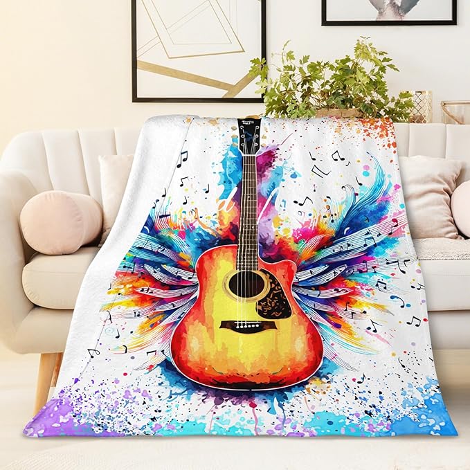 Guitar Throw Blanket Gifts for Guitar Players, Cool Music Blanket for Kids Teens Adults Guitar Lovers, 50x60 Inches Soft Flannel Blankets Guitar Decor for Sofa Couch Bed Home