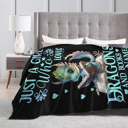 Custom Dragon Blanket with Name for Women Men, Personalized Cute Dragon Themed Design Printed Throw Blankets for Teens Adults Couch Bed, Giftable Blanket, 60"x 80"
