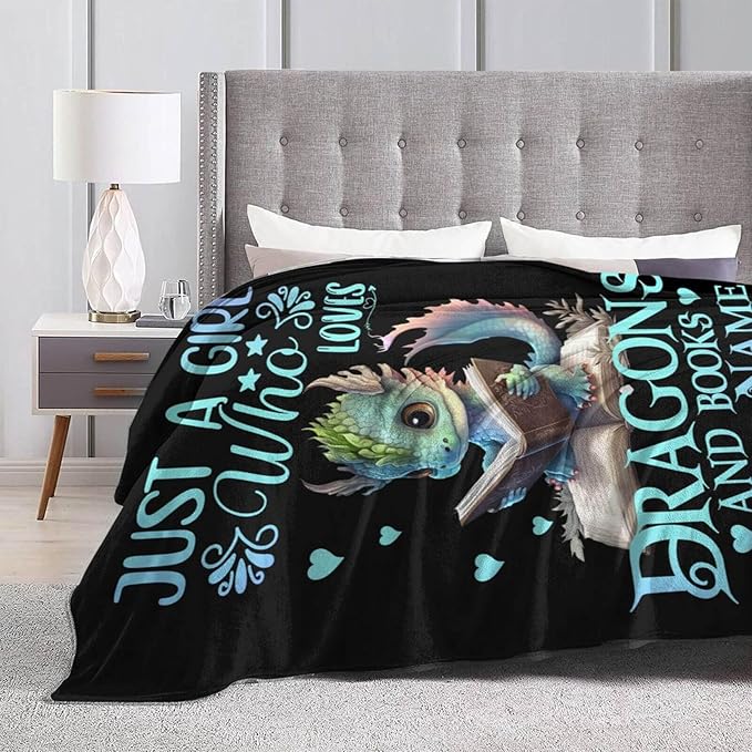 Custom Dragon Blanket with Name for Boys Girls, Personalized Cute Dragon Themed Design Printed Throw Blankets for Kids Lap, Chair, Giftable Blanket, 30"x 40"