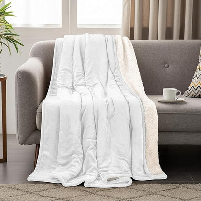 Utopia Bedding Sherpa Blanket Queen Size (White, 90x90 Inches) - Soft Plush Fleece Reversible Blanket for Bed, Sofa, Couch, Camping and Travel