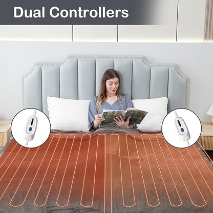Electric Heated Blanket Queen Size 84"x90", Dual Control Fast Heating Cozy Heated Blanket for Bed, 10 Hours Auto Off & 4 Heating Levels, Warm Gift for Grandma-Light Gray
