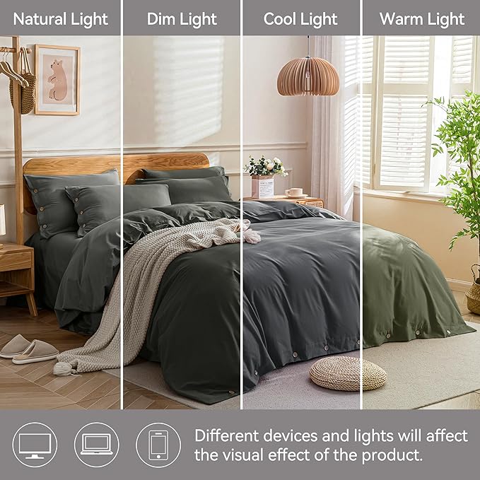 JELLYMONI Cotton Duvet Cover Twin XL Size - Gray Comforter Cover with Button 100% Washed Cotton 2PCS Breathable Soft Solid Bedding Set Duvet Cover 66×92in & 1 Pillowcase (NO Comforter)
