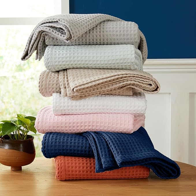 100% Cotton Waffle Weave Bed Blanket | Soft, Breathable, and Lightweight Blanket for All-Season | Perfect for Layering | Brielle Collection (King, Burnt Orange)