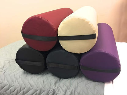 NRG Jumbo Full Round Massage Bolster - Extra Large Massage Table Pillow Cushion - Multi-Purpose Positioning Bolster with Carrying Strap - CFC Free Foam, NaturSoft Vinyl - 8 x 26 inches - Burgundy
