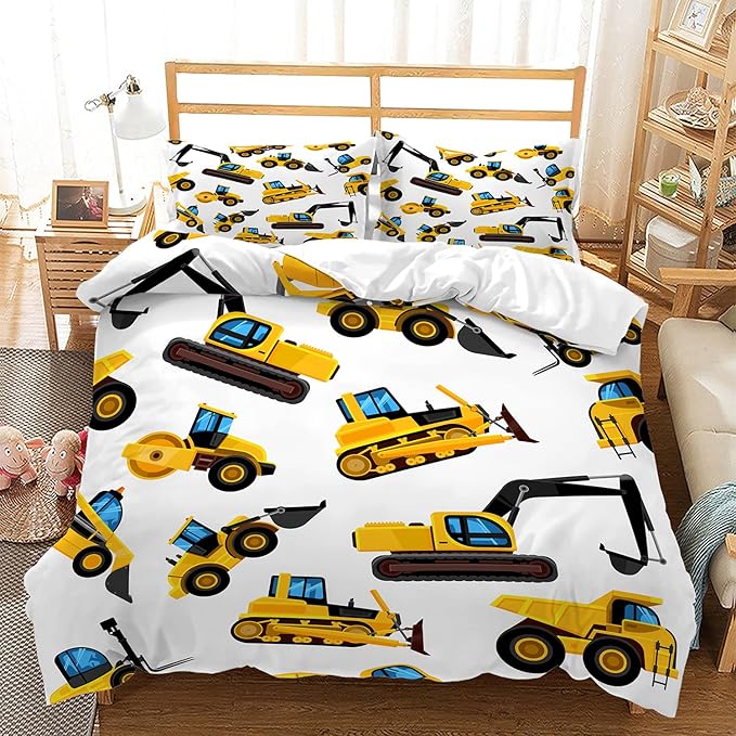 CVHOUSE Tractor Bedding Full Size,Excavator Truck Tractor Bedding Set for Boys Kids Teens,Tractor Comforter Set Cover Soft,1 Duvet Cover 2 Pillowcases 3 Piece,Boys Room Decor