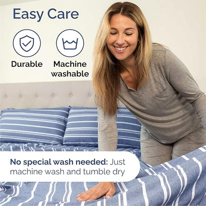 Cal King 6 Piece Sheet Set - Comfy Breathable & Cooling - Soft Hotel Luxury Bedding Set w/ 8-16 Inch Deep Pockets - 1 Flat & 1 Fitted Sheet & 4 Pillowcases - Wrinkle Free & Easy Care - Blue Stripes 3