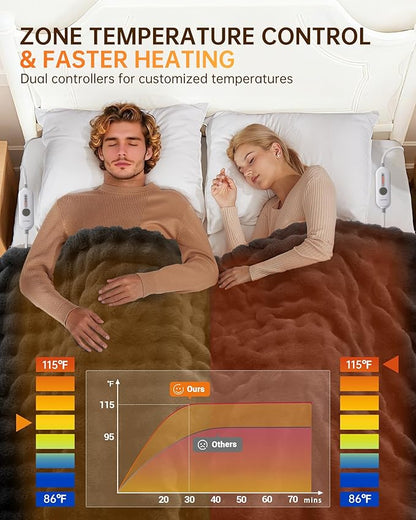GarveeHome Heated Blanket Queen, Dual Control Faux Fur Electric Blanket with 4 Heat Settings, Soft Bubble Blanket with 8 Hour Auto-Off & Overheat Protection, for Gifts Home Couch or Bed, Dark Grey