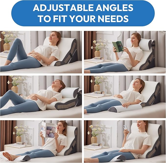3PCS Wedge Pillow Set for After Surgery, Back Pillow for Bed Sitting up, 10-in-1 Foam Wedge Pillow for Acid Reflux & Back Pain Relief, Post Surgery Pillow for GERD & Snoring, White