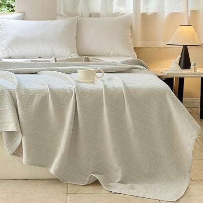 Simple&Opulence Linen Cotton Throw Blanket with Double Layered Folded Edge for Couch/Bed/Sofa/Gift, Natural Flax Solid Color Soft Breathable Cozy Farmhouse Home Décor - Linen, 50"x60"