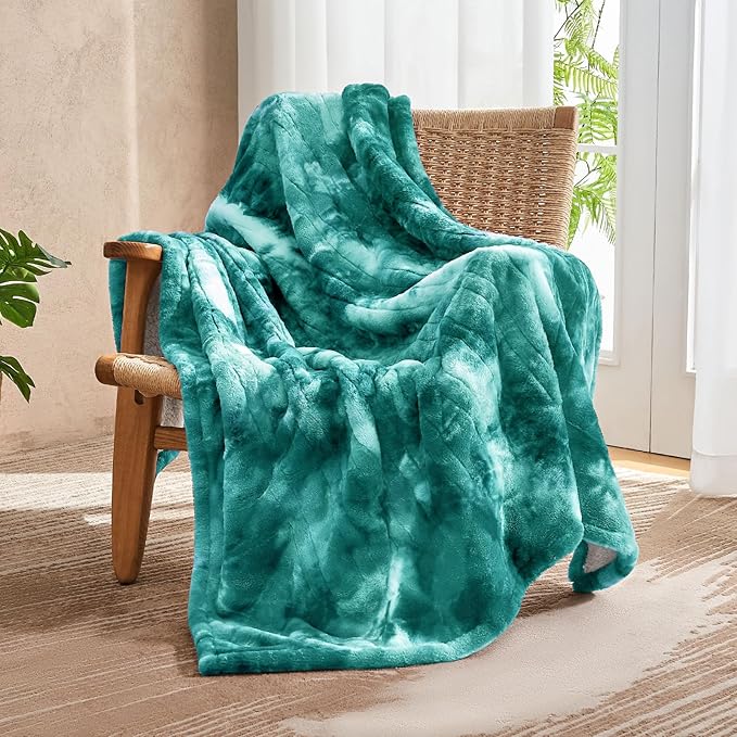 Electric Heated Throw Blanket 50"x60",Luxury Green Faux Rabbit Fur Electric Throw Blanket,Fast Heating Soft Fluffy Thick Electric Blanket with 6 Heating Levels & 12H Auto Off