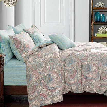 Paisley Queen Duvet Cover 100% Soft Cotton 3 Pieces Queen Exotic Bohemian Bedding Set Luxury Boho Vintage Chic Pattern Printed Queen Reversible Striped Queen Duvet Cover with Zipper Closure