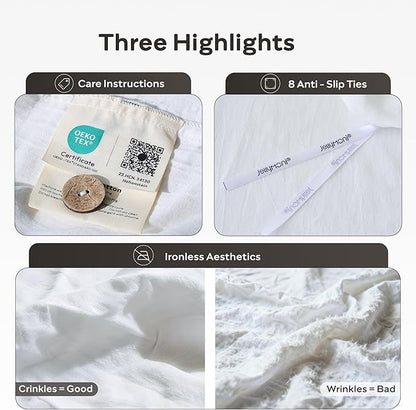 JELLYMONI Washed Cotton Duvet Cover - Off White, Oversized Queen Size 98x98 Inches, 3-Piece Bedding Set with Button Closure, Includes 1 Duvet Cover & 2 Pillowcases (Comforter Not Included)