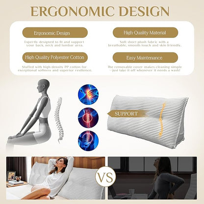 Headboard Wedge Pillow, Large Triangular Reading Pillow for Bed, Backrest Support Bolster for Sitting Up, Long Bed Rest Pillow with Removable Cover
