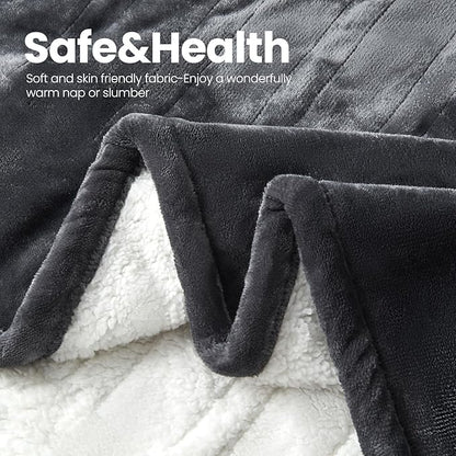 Electric Heated Blanket,Flannel & Sherpa Fast Heating Soft Fleece Heated Twin Blanket 62"x84" with 6 Heating Levels & 10H Auto Off - Grey