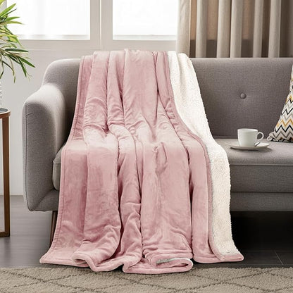Utopia Bedding Sherpa Blanket Twin Size (Pink, 60x80 Inches) - Soft Lightweight Plush Fleece Reversible Winter Blanket for Bed, Sofa, Couch, Camping and Travel