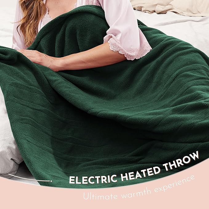 Electric Heated Blanket 84"x90" Queen Size Microplush Cover Blanket, 4 Heat Settings & 10 Hours Auto Off, Cozy & Breathable, Warm All Night, Grass Green