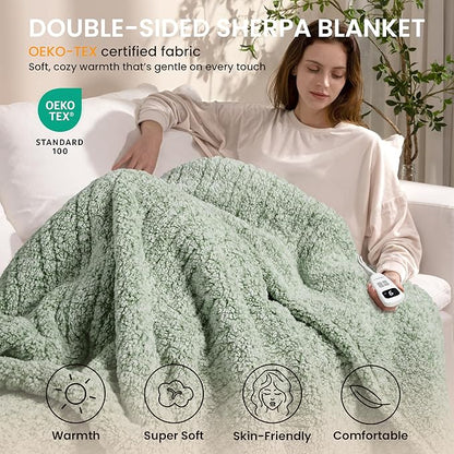 Heated Blanket Electric Blanket Full - Fast Heating Blanket Throw Double Sided Sherpa Ultra Soft Cozy with 10 Heating Levels & 2-10 Hours Auto Off, Mashine Washable, 72 x 84 Inches, Sage