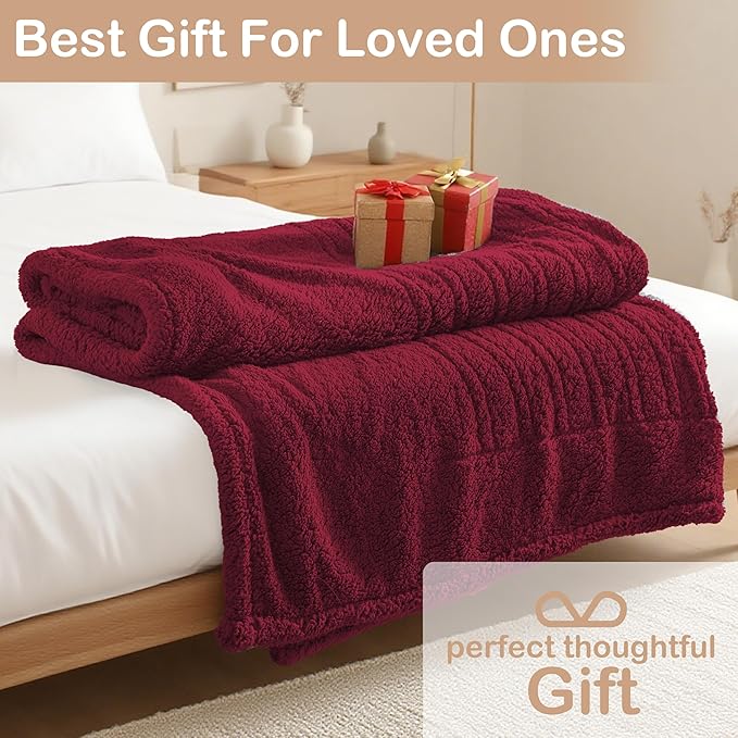 Electric Heated Blanket Throw Size 50"×60" with 6 Heating Levels & 3 Hours Auto Off, Heating Blanket Double Sided Plush Sherpa, Fast Heating, Machine Washable Red
