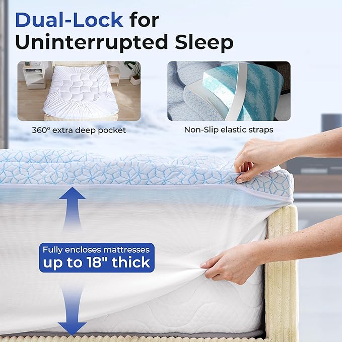 Dual Layer 4 Inch Cooling Memory Foam Mattress Topper Full Size, 2 Inch Thick Soft Quilted Ice Silk Pillow Top Cover Plus 2 Inch Gel Memory Foam Mattress Pad for Back Pain Relief