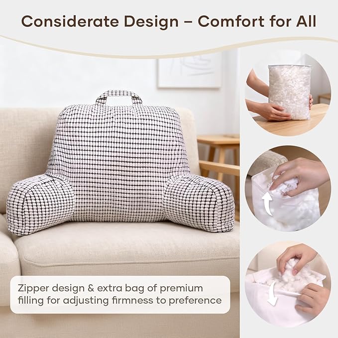 NOONTIDE Reading Pillow with Top Handle,Uniquely Designed Soft Fabric, Ergonomic Back Support for Bed,Cover Washable Sit up Pillow,Watching TV/Gaming/Relaxing(White)