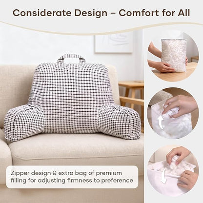 NOONTIDE Reading Pillow with Top Handle,Uniquely Designed Soft Fabric, Ergonomic Back Support for Bed,Cover Washable Sit up Pillow,Watching TV/Gaming/Relaxing(White)
