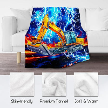 Kids Blanket Gifts, Excavator Blankets for Boys, Construction Truck Throw for Kids, Soft Plush Throw for Car Lovers, 50"x60"