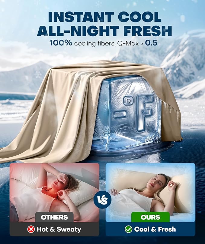 Ice Cooling Body Pillowcase for Hot Sleepers – Stays Cool All Night, Silky Touch Long Body Pillow Cases with Invisible Zipper, Soft & Breathable Body Pillow Cover, Gift for Men Women - 20"x54", Beige