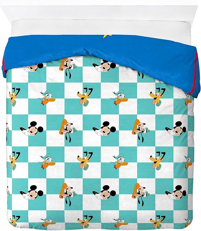Jay Franco Duvet Cover Set – 3 Piece Comforter Cover and Sham Set, Super Soft Cozy Kids Bedding (Insert Not Included) Blue - Mickey Mouse, Queen
